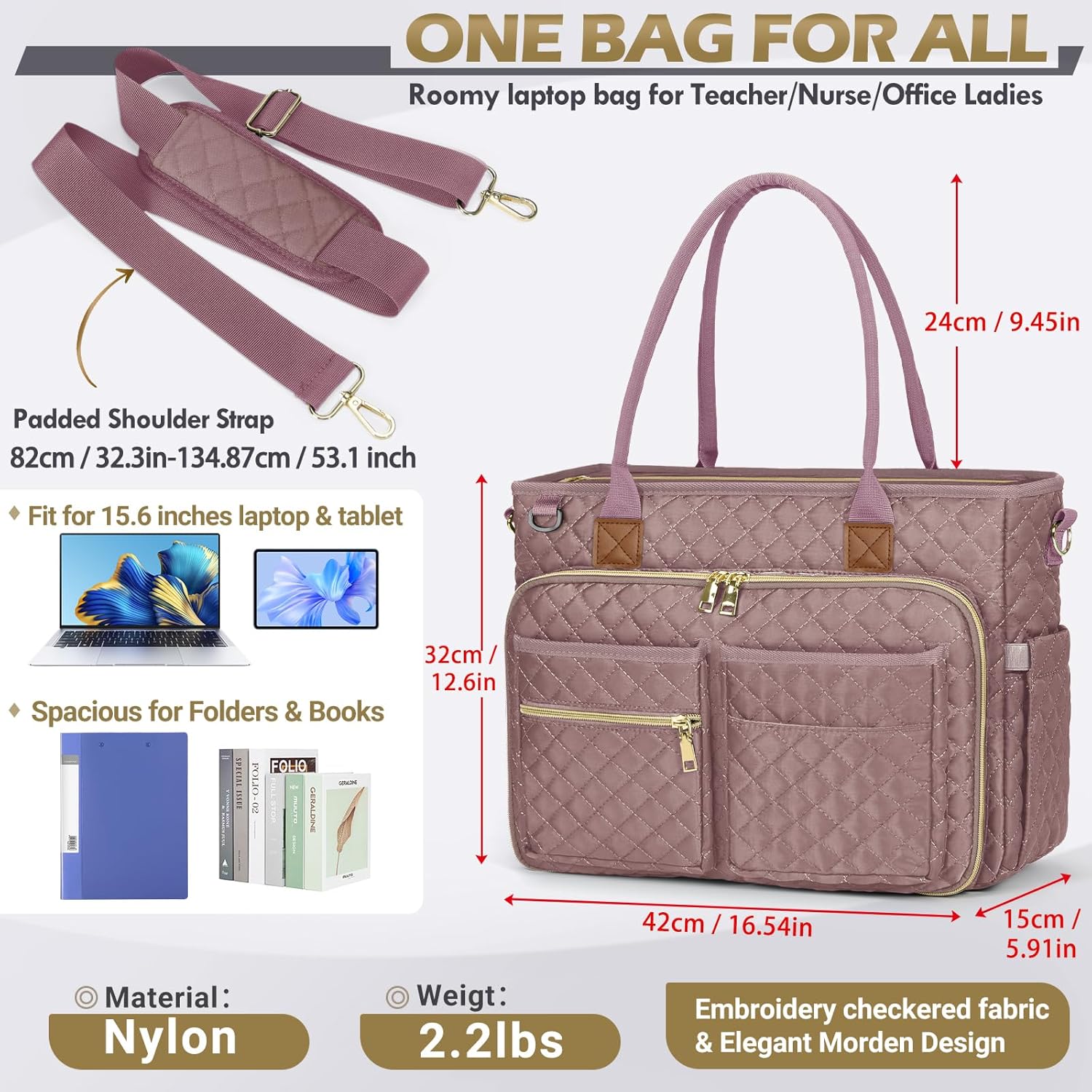 RAINSMORE Teacher Tote Bag 15.6 inch Laptop Bag for Women Work Bags Laptop Tote Nurse Bag