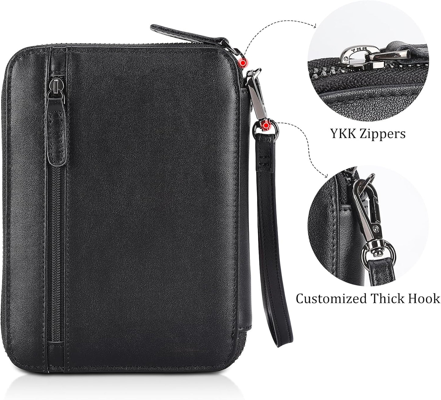 Polare Napa Leather Family Passport Wallet for 4 Passports, RFID Blocking Bifold Passport Cover Travel Document Organizer Holder (Black with AirTag Slot)