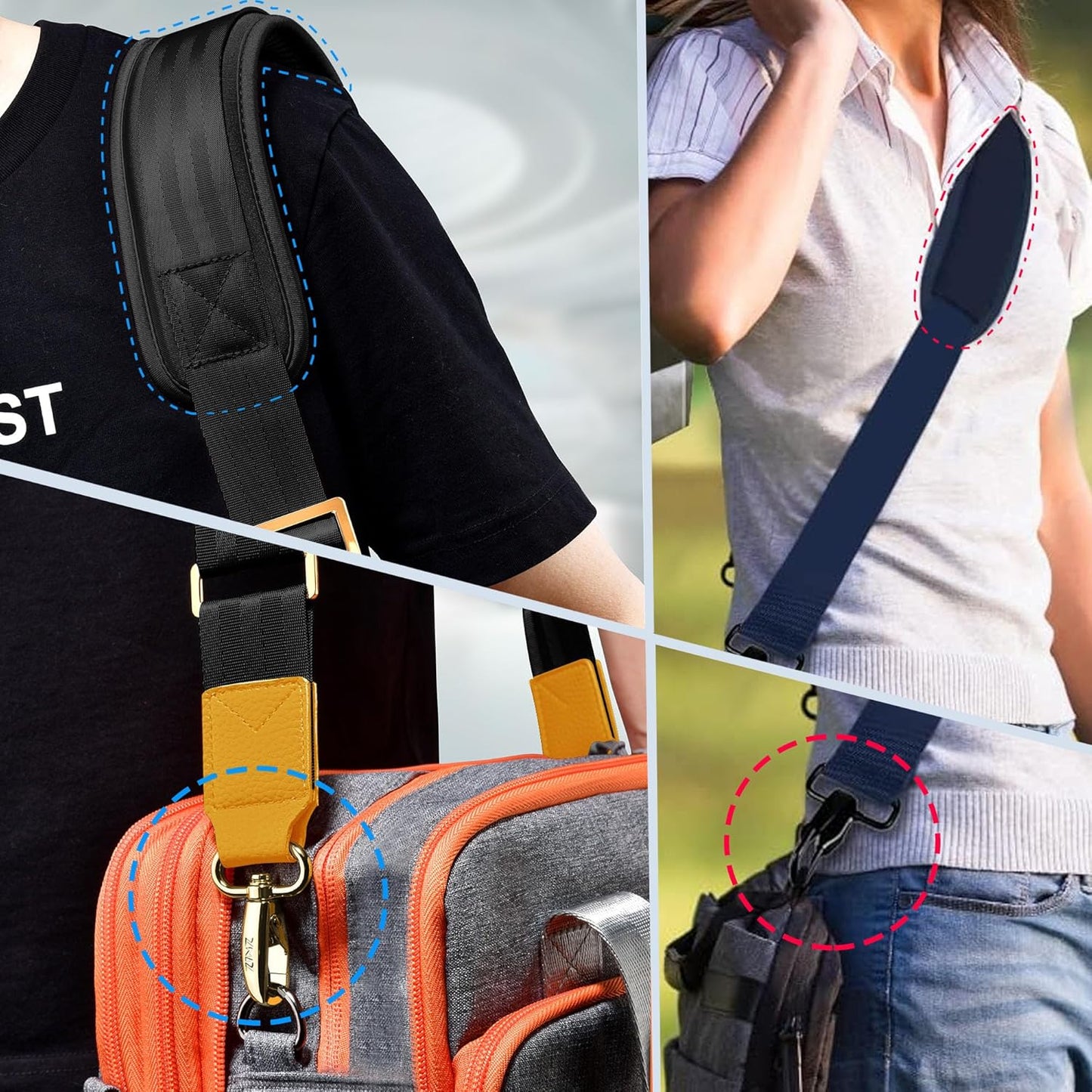 ZINZ 60" Universal Strap with Ultra-thick Fixed Breathable Pad - Adjustable Heavy-duty Shoulder Strap for Laptop, Crossbody Luggage, Gym Bag, Camera Bag and More - Black, Yellow