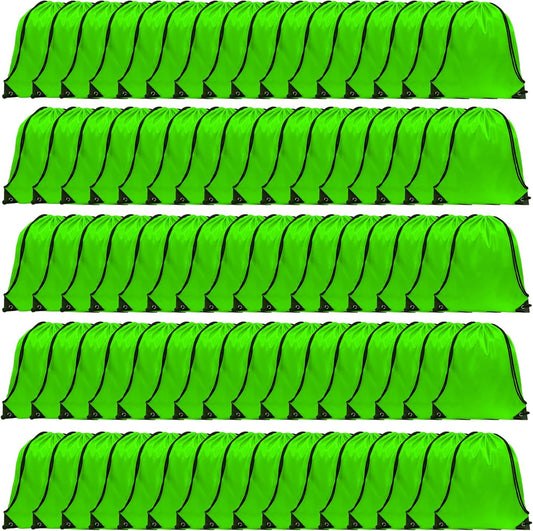 GoodtoU Drawstring Backpack Nylon Bags Pack Bulk Cinch Sack Gym Bag Drawstring Backpack for Sport, Traveling, Team (Green, 80Pcs)