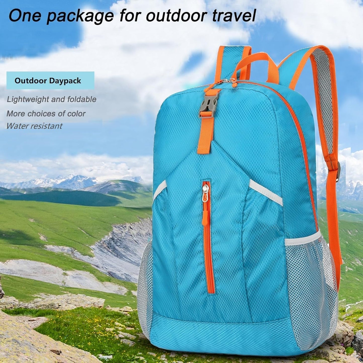 25L Foldable Hiking Backpack Lightweight Packable Basic-Daypack Collapsible Bag Water-Resistant Travel Men Women Camping Cycling Outdoor (Blue)