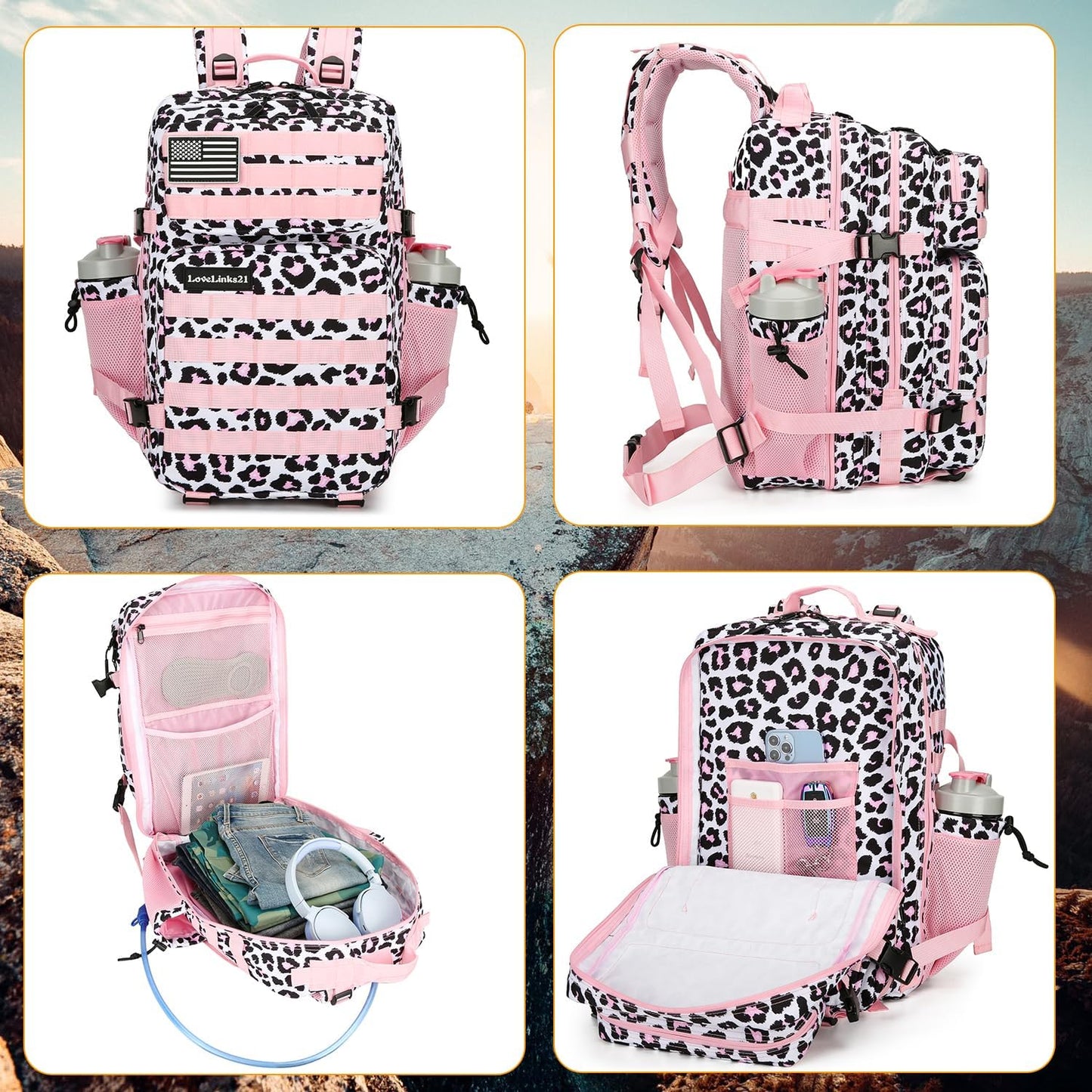 25L Tactical Backpack for Men and Women Military Backpack Army Assault Pack Molle Backpack Small Bug Out Bag Travel Rucksack Daypack (Pink Leopard)