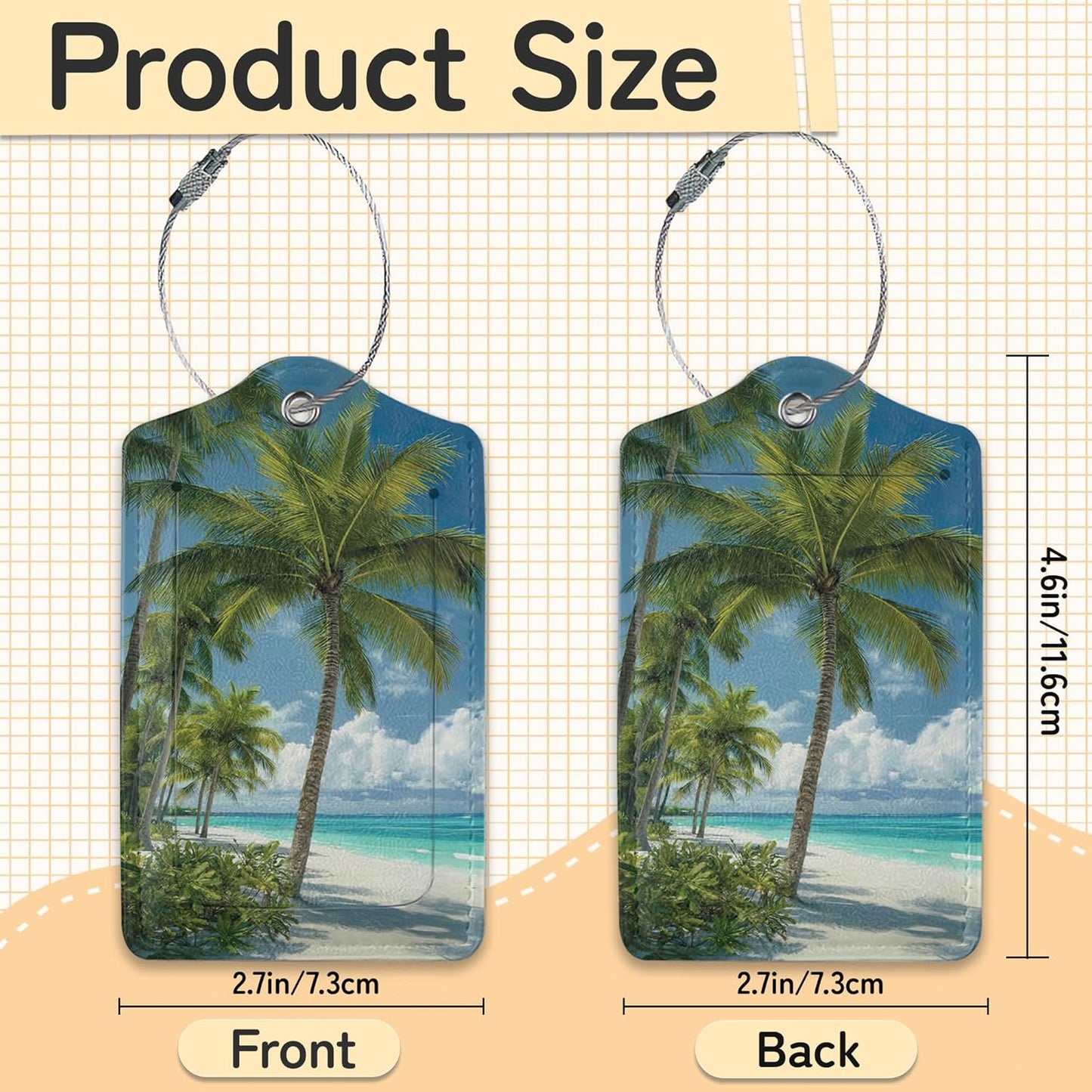 3 PCS Hawaii Summer Beach Luggage Tags,Palm Tree Suitcase Tags Privacy Cover ID Label with Stainless Steel Loop and Address Card for Travel Bag Suitcase