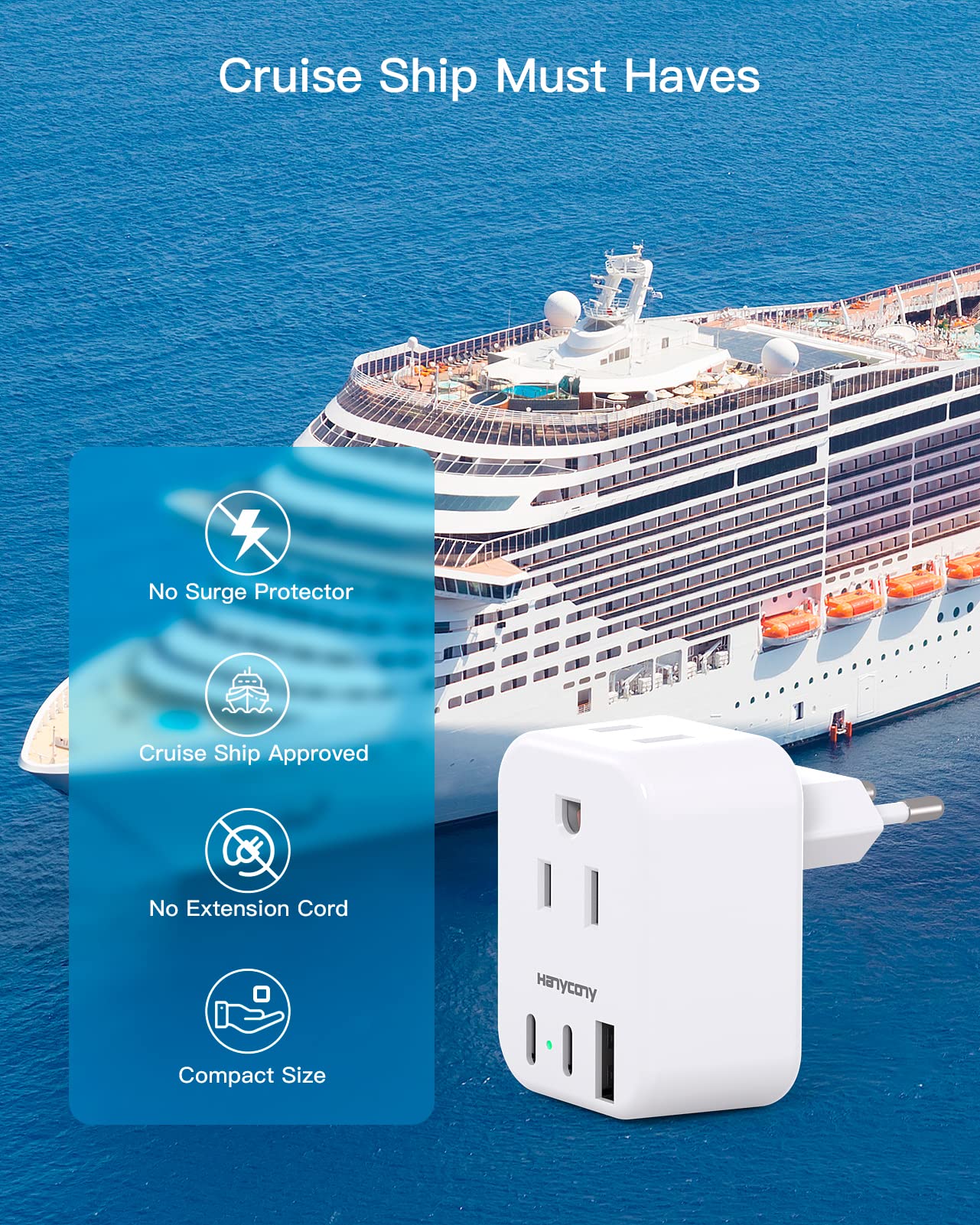 European Travel Plug Adapter, International Power Adapter, US to Europe
