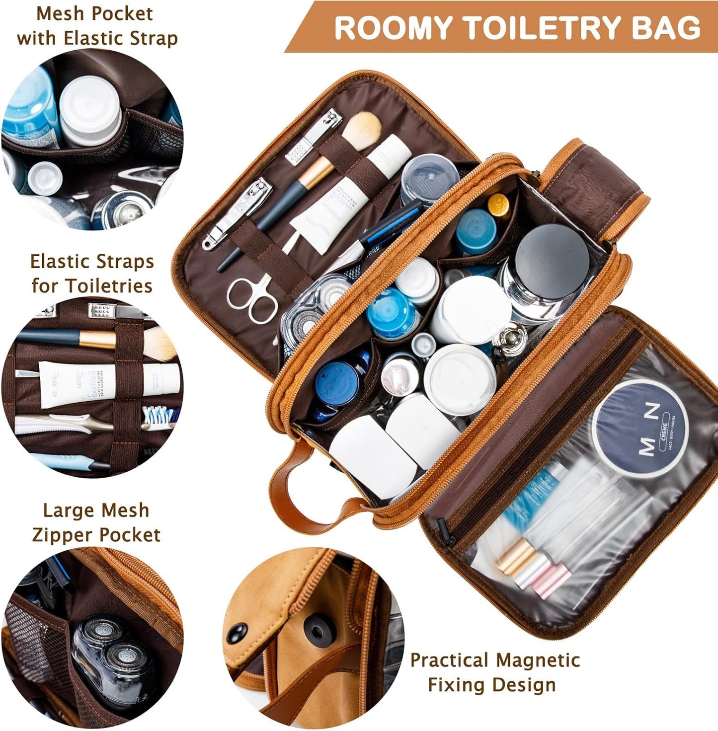 BAGSPRITE Large Toiletry Bag for Men, Women Travel Bag with Hanging Hook, Water-resistant Makeup Cosmetic Bag Shaving Kit Organizer, Bathroom Bag for Traveling
