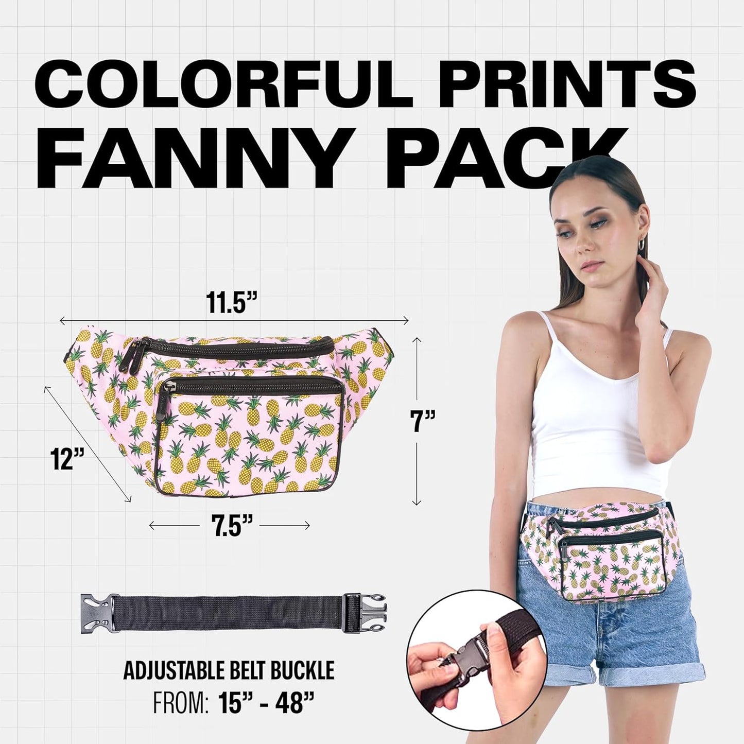 Fanny Pack Belt bag - Crossbody Waist Bag for Men or Women - Hands-Free, Waterproof Large Bumbag for Hiking, Running, and Travel (Pineapple)