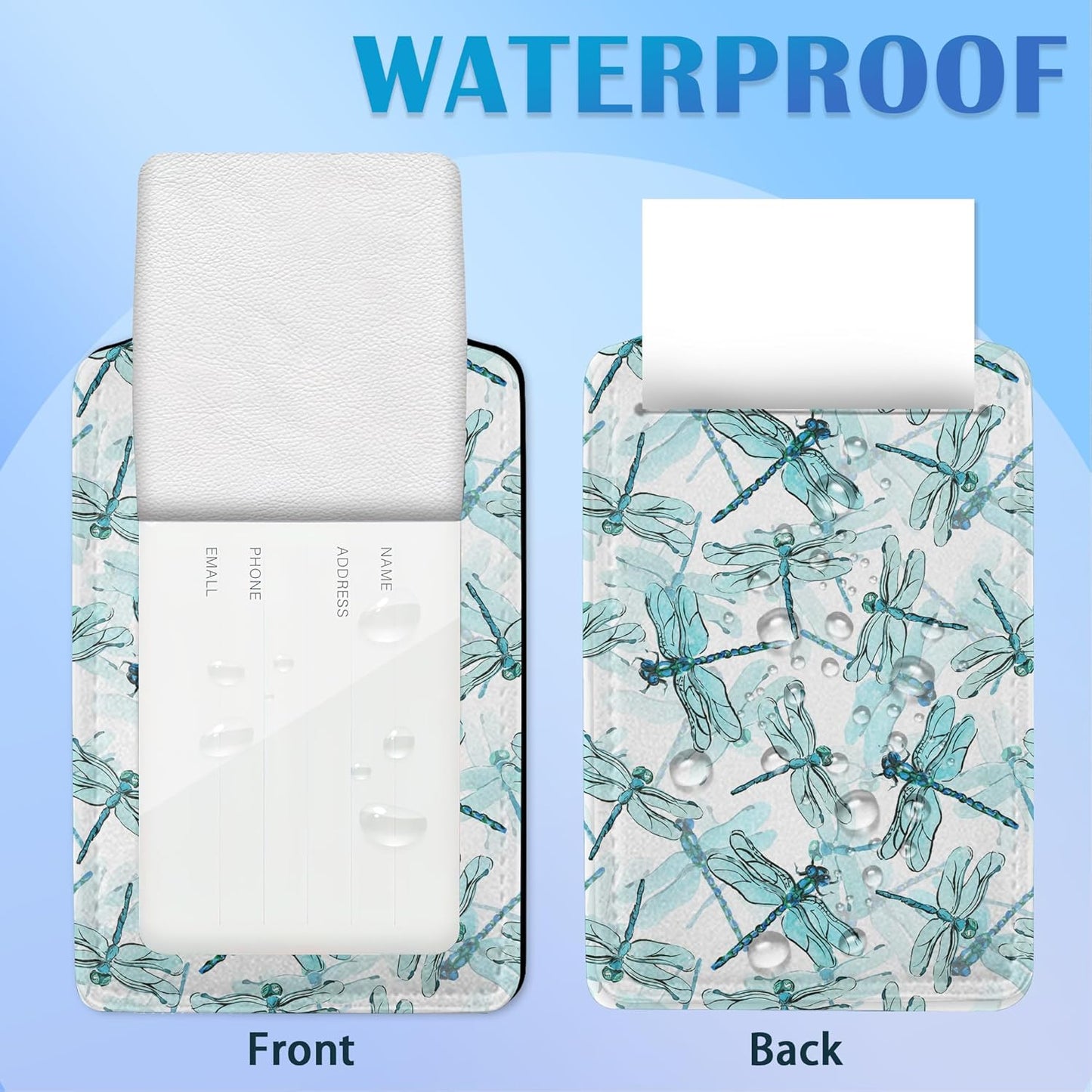 Watercolor with Elegant Dragonfly Luggage Tags for Suitcases, 2 Pack Cute PU Leather Suitcase Tag Identifiers with Address Card for Baggage Tag