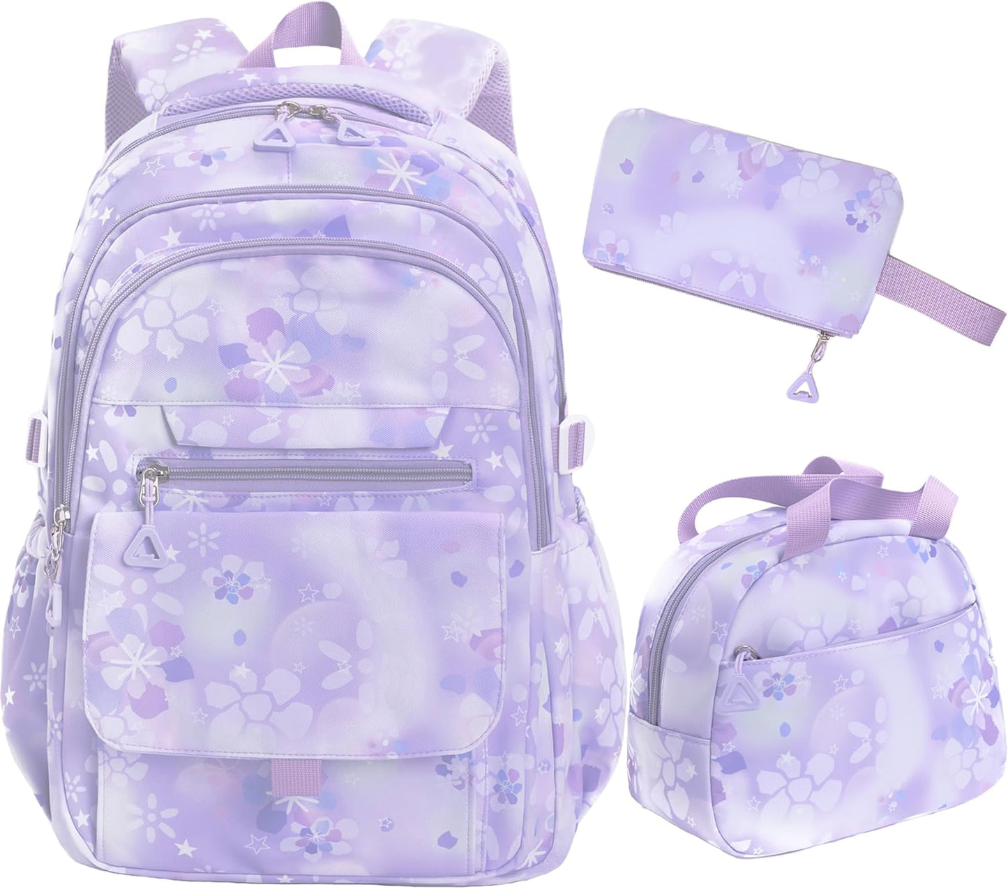 Kids Backpack for Girls Flower schoolbag with Lunch Bag & Pen Case Waterproof Girl Bookbag for