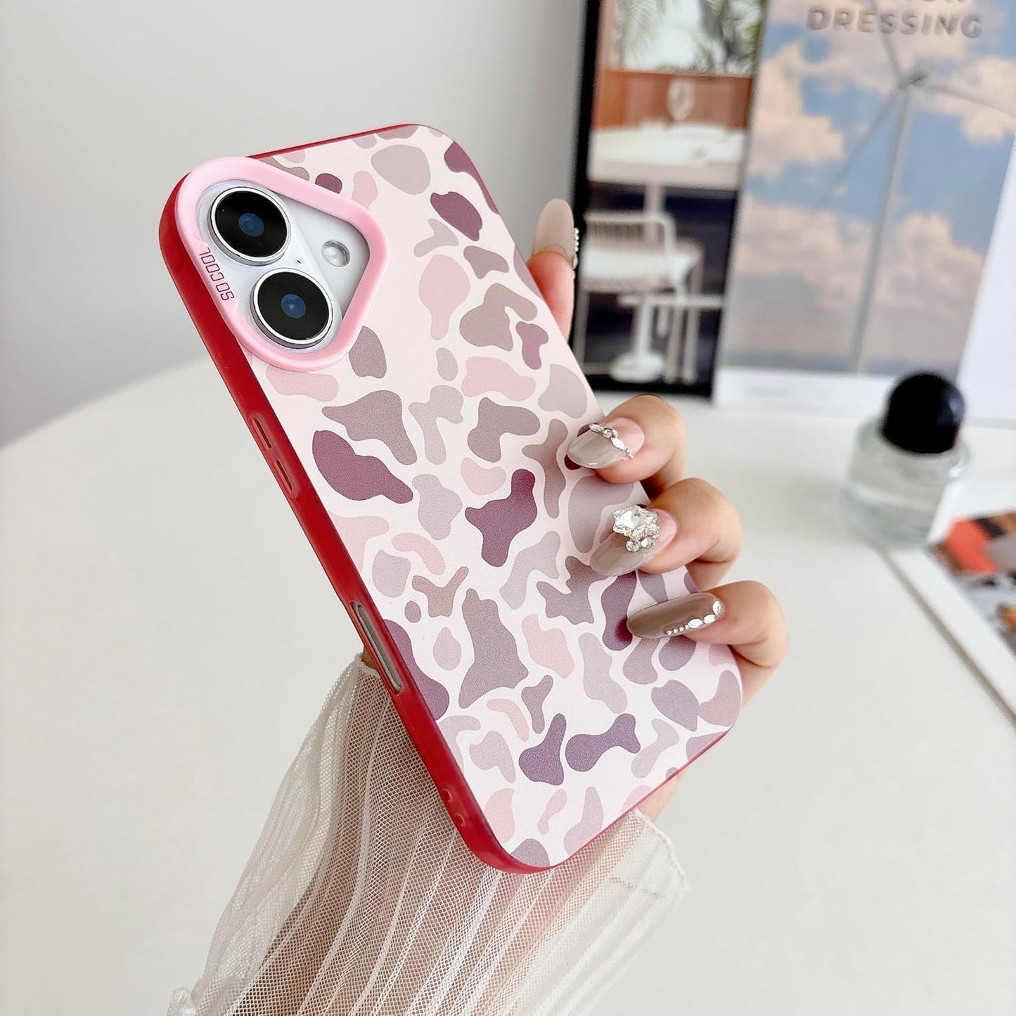for iPhone 16 Case, Vintage Camo Pattern Design for Men Boys Teens, Cool Camouflage Shockproof Protective Cover for Girls Women - Pink