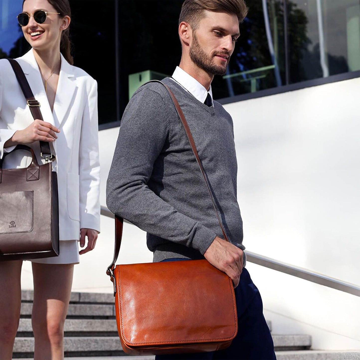 Time Resistance Leather Messenger Bag for Men, Handmade Crossbody Bag, Shoulder Bag Made in Italy