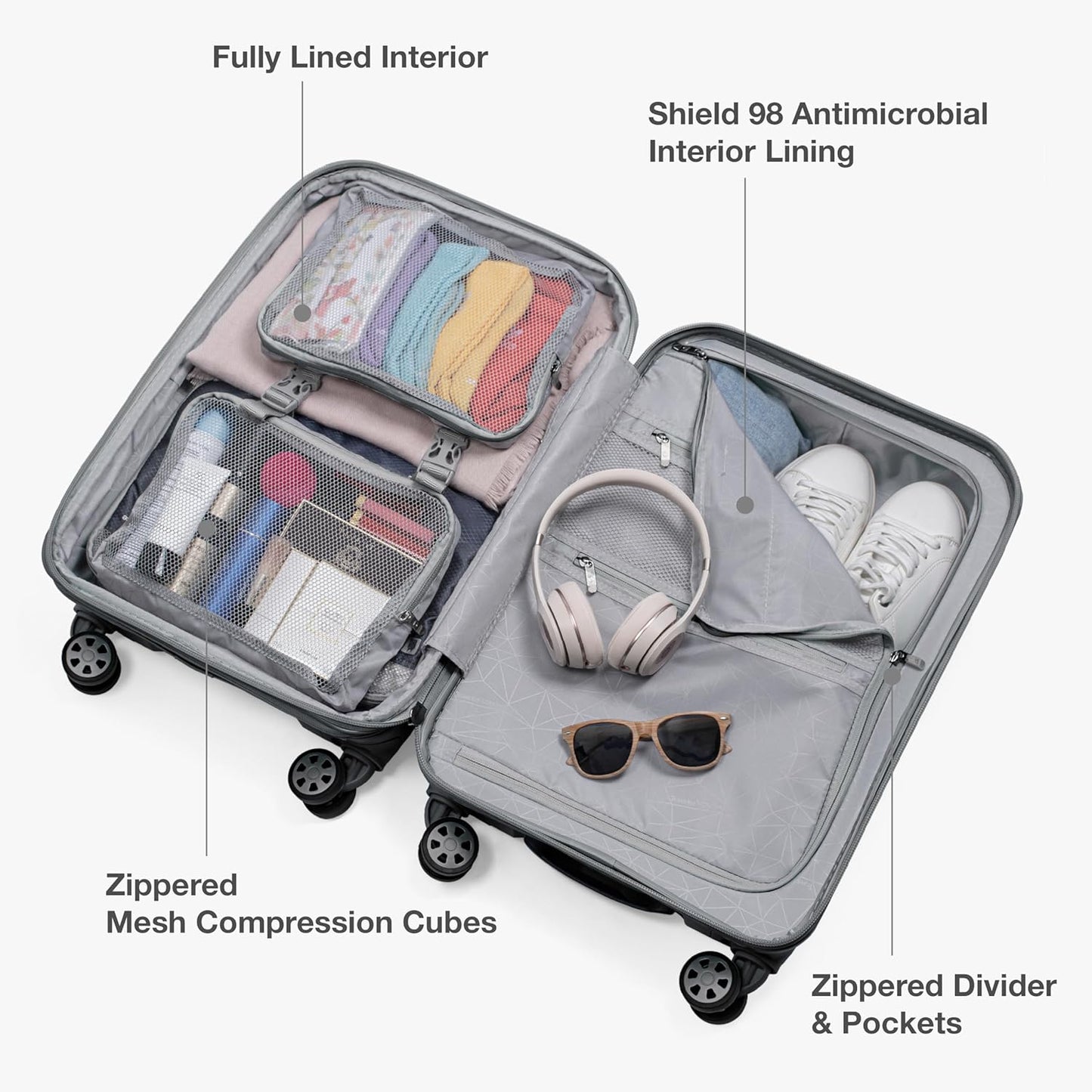 Traveler's Choice Pagosa Indestructible Hardshell Expandable Spinner Luggage, Gray, 26-Inch Medium