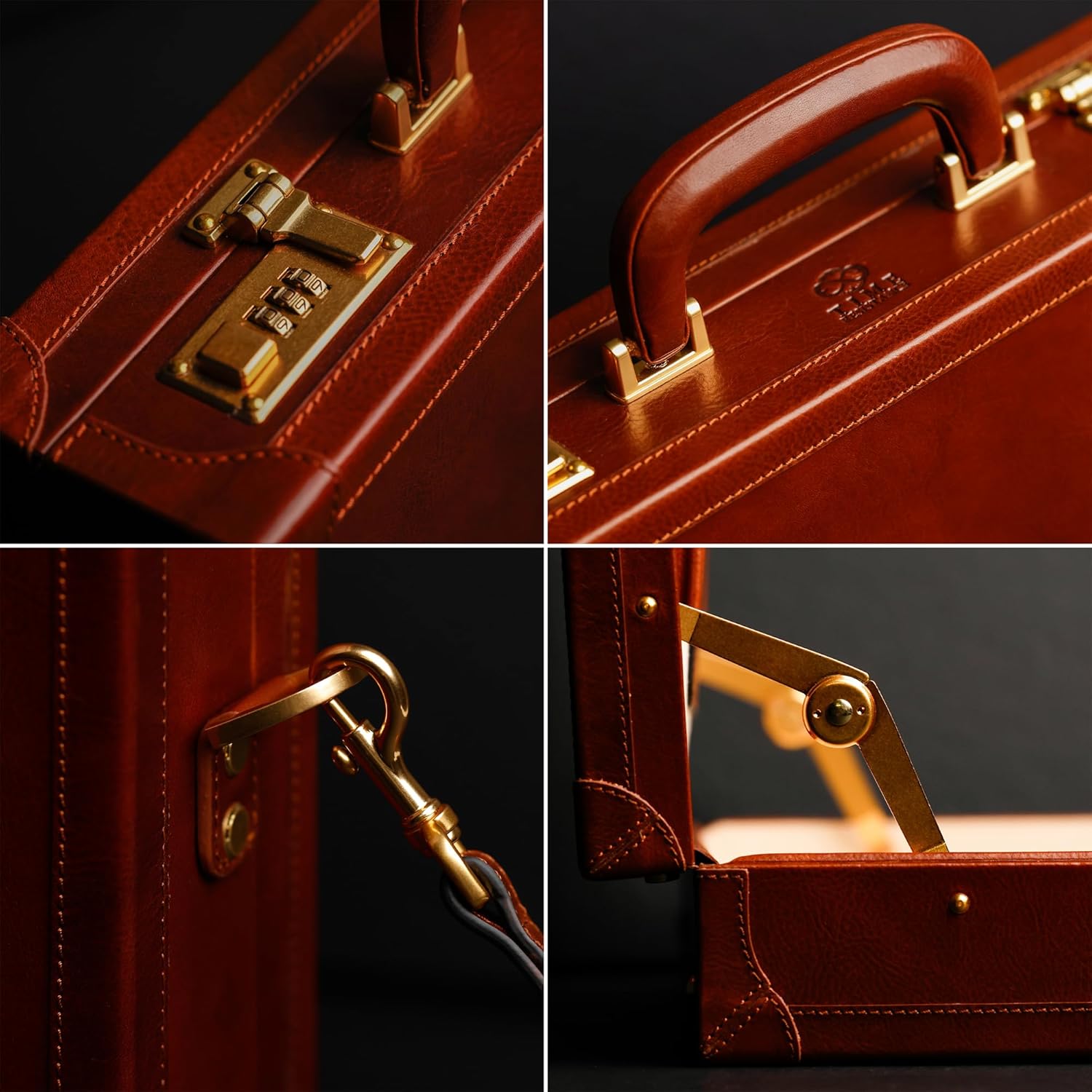 Time Resistance Leather Attache Case - Full Grain Italian Leather Briefcase - Laptop Bag up to 15”