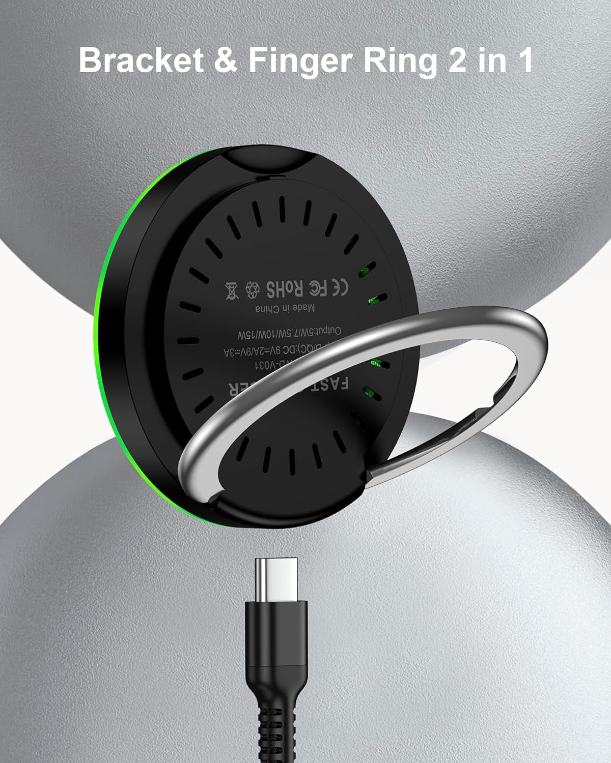 Samsung MagSafe Wireless Charger 15W Fast Charging Pad for Samsung Galaxy S25 Ultra S24 Magnetic Charger Finger Holder Stand for iPhone 17 17Pro 17 Air 16e 16 Pro Max 15 Android Apple Pixel 10 Pro