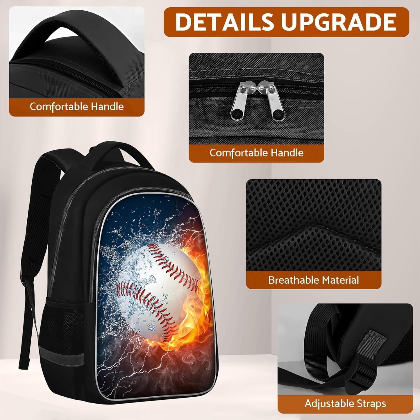 School Backpack for Boys - Baseball Boys Backpack for Kids Children Elementary Middle School - 17 Inch Sport Bookbag Travel Back Pack for Ages 6-14
