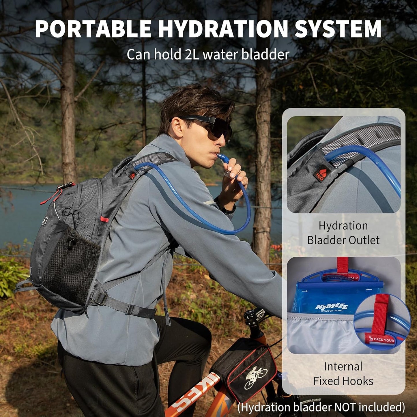 OIWAS Small Hiking Backpack - 15L Hiking Backpacks Water Resistant Camping Backpack Lightweight Hiking Daypack with Hydration Bladder Outlet