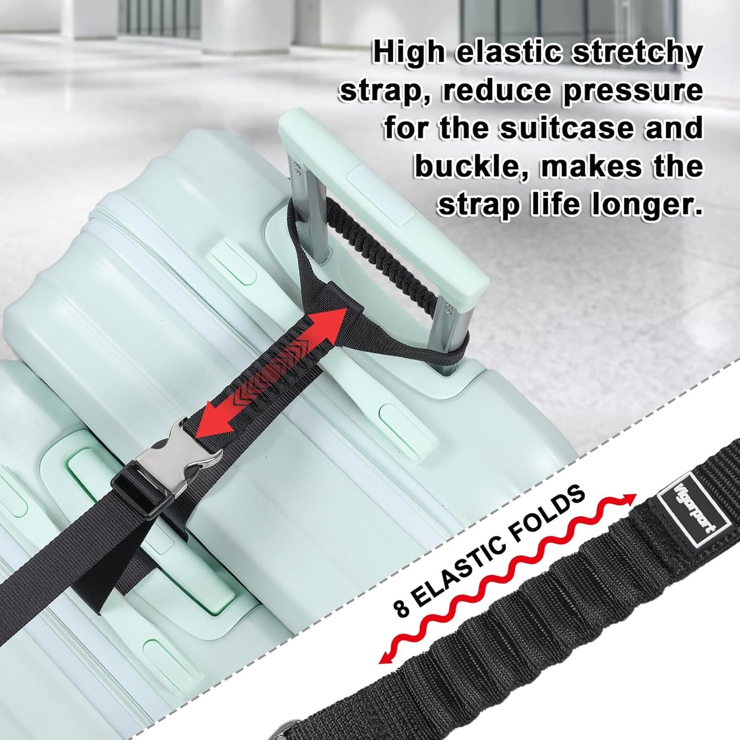 Vigorport Luggage Straps, Metal Luggage Connector Straps for Suitcases, Stretchable Add A Bag Adjustable Attachment Accessories Belts (Black, Medium)