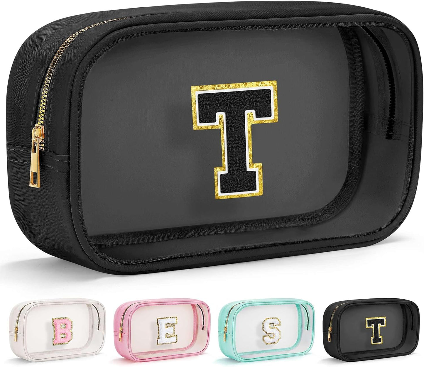 YOOLIFE Travel Toiletry Bag for Women, Black Clear Makeup Bag Cute Make Up Bag for Women Cosmetic