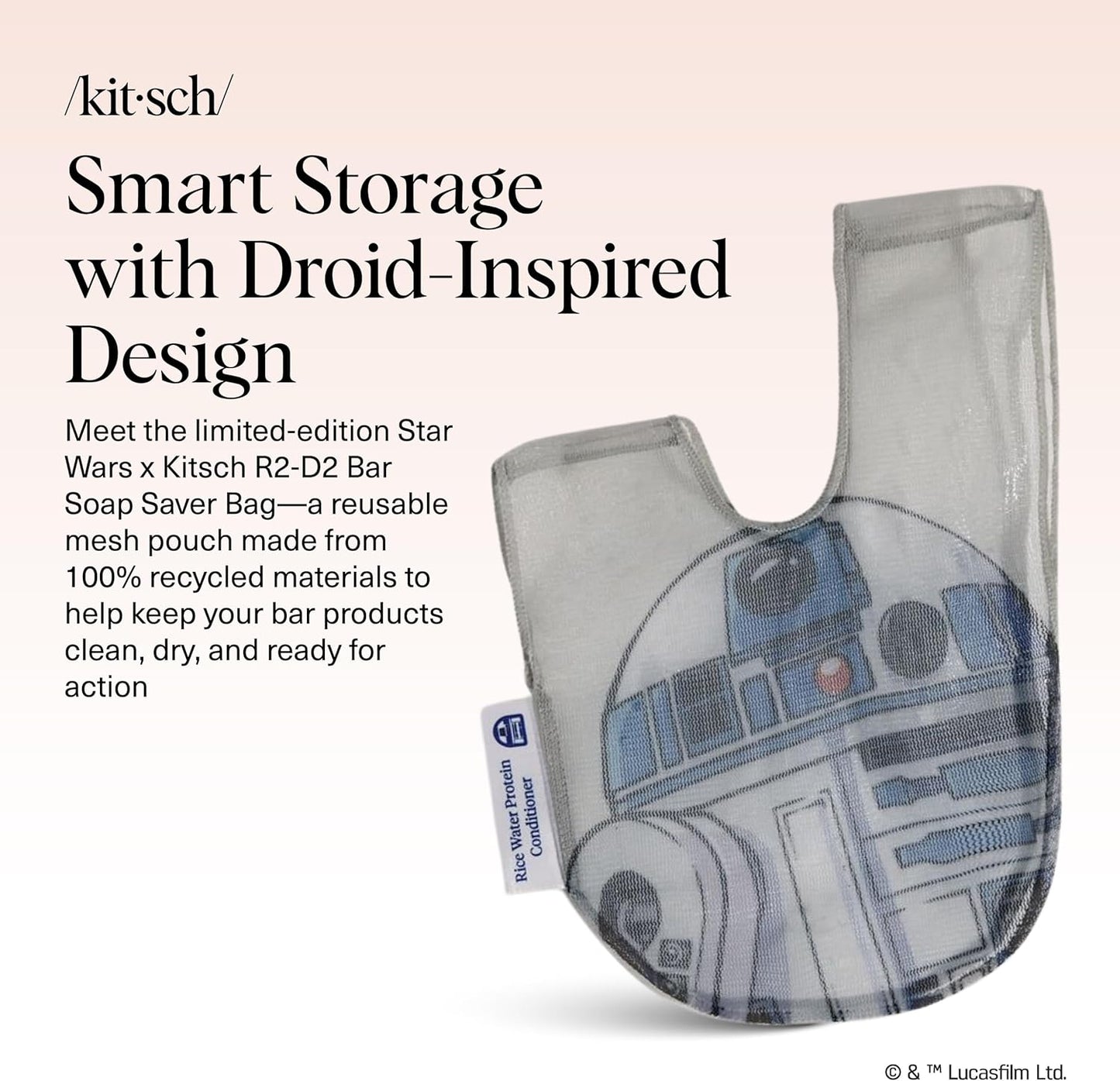 Kitsch x Star Wars R2-D2 Soap Saver Bag – Patented Mesh Bag Soap Holder for Shampoo & Conditioner Bars - Extends Use & Prevents Soggy Mess - Recycled Mesh Beauty Pouch, Eco-Friendly
