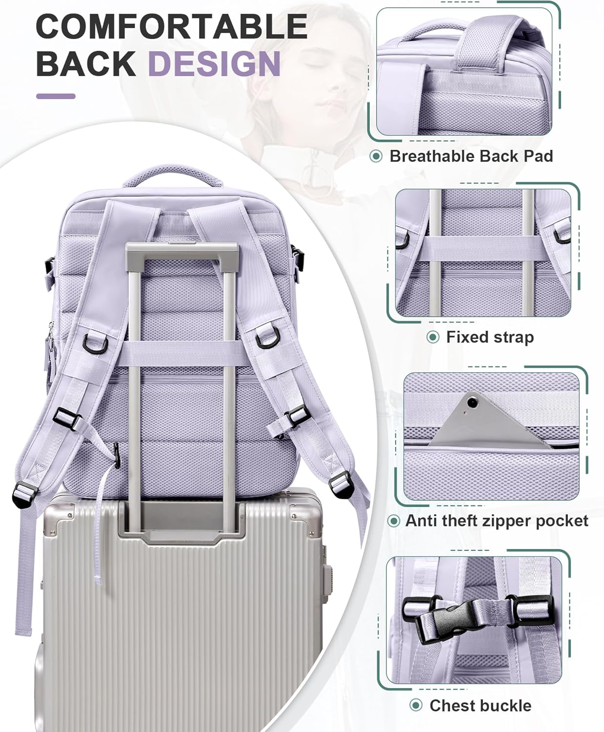 VGCUB Travel Backpack for Women Men for Spirit Airlines Personal Item Bag 18x14x8 Inches Laptop College Backpack,Waterproof Carry on Flight Approved Work Backpack Mochila de Viaje,Large Purple taro