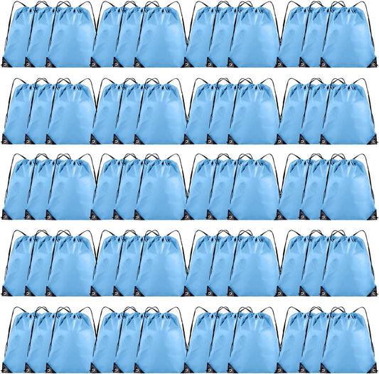 60 Pieces Drawstring Backpack Bulk Cinch Sackpack Ployster Drawstring Bags for Gym Party Trip(Sky Blue)