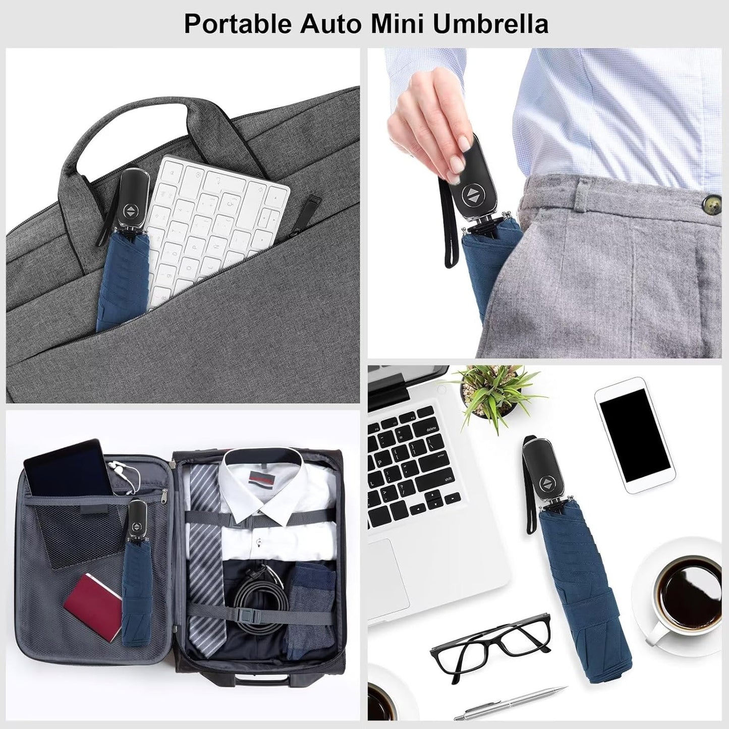 LEAGERA Compact Travel Umbrella for Purse - Flat Handle, Waterproof for Light Rain
