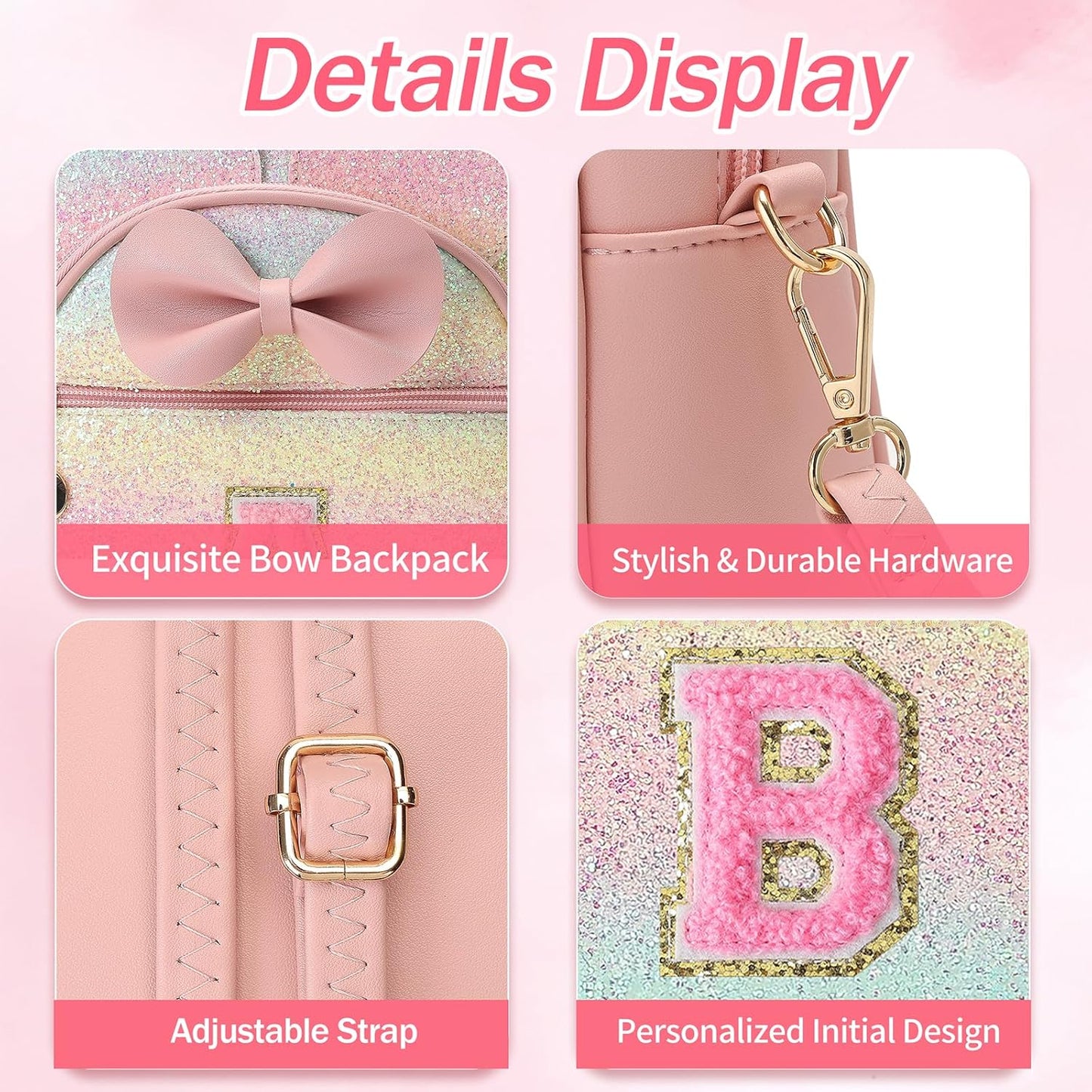 Christmas Birthday Gift for 2 3 4 5 6 7 8 9 10 Year old Girls Personalized Initial Mini Backpack Purse for Toddler Kids-Shine-B