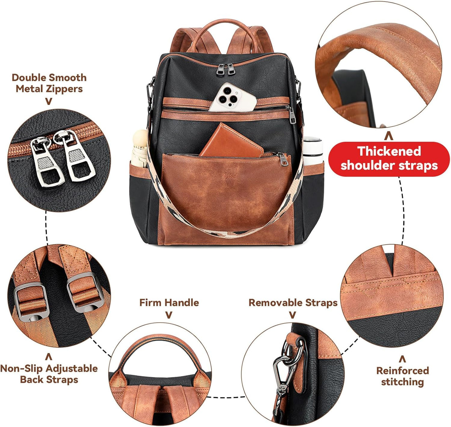 Vegan Leather Laptop Backpack for Women 15.6 Inch Work Backpack Purse for Travel College