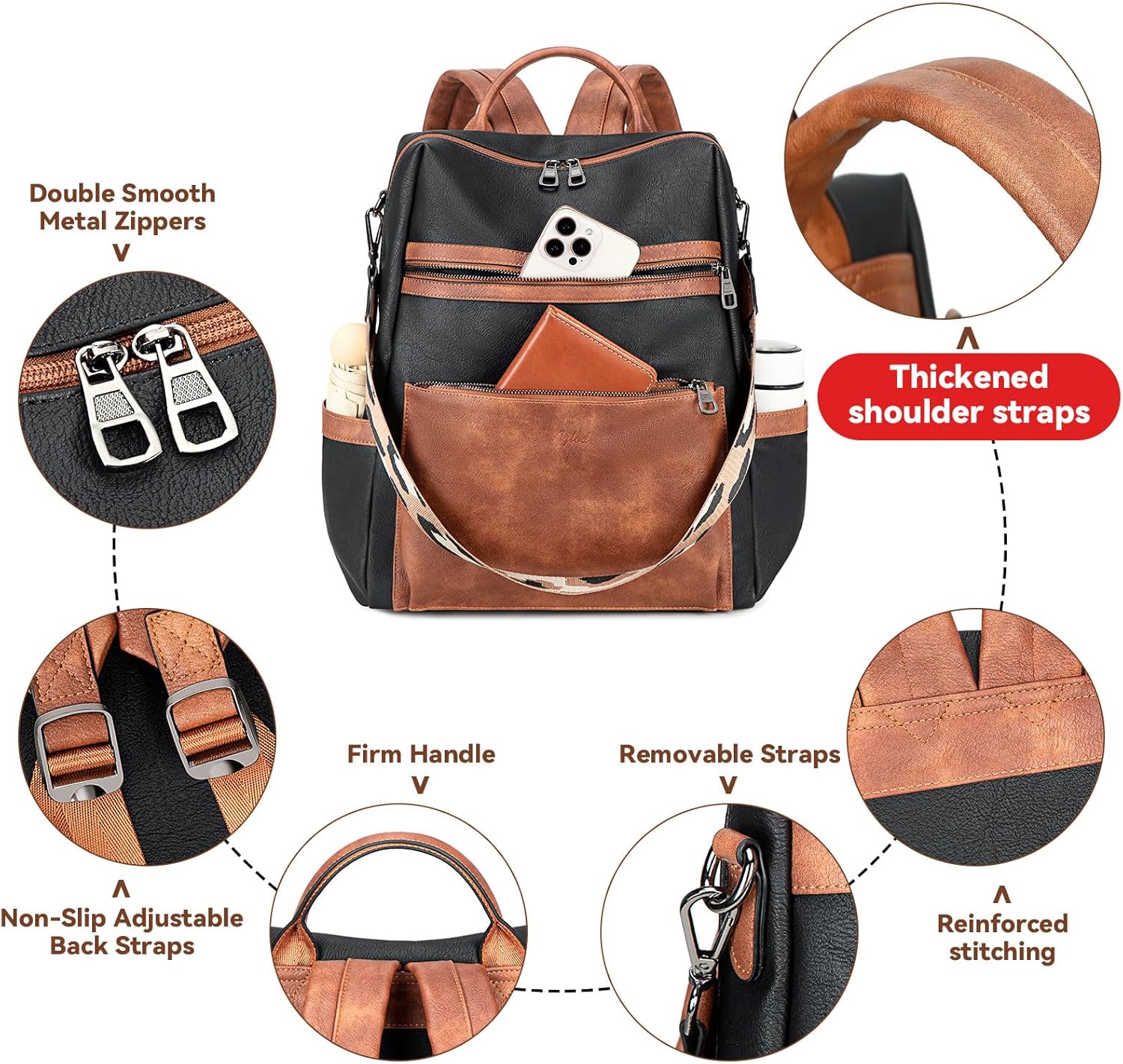 Vegan Leather Laptop Backpack for Women 15.6 Inch Work Backpack Purse for Travel College
