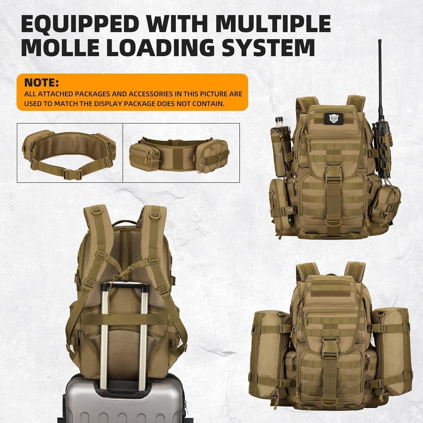 50L Military Tactical Backpack 3 Day Assault Pack Molle Daypack Hiking Backpack for Men and Women (Khaki)
