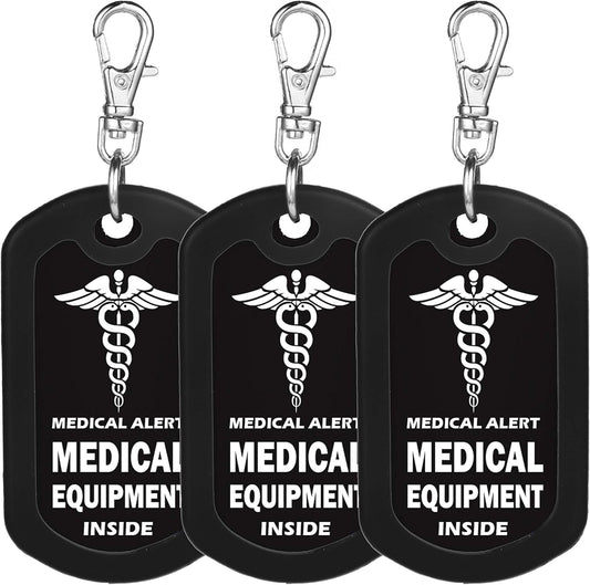 mnmoom Medical Equipment Luggage Tag Medical Alert Zipper Pull Bag Tag (3 Pack Black)