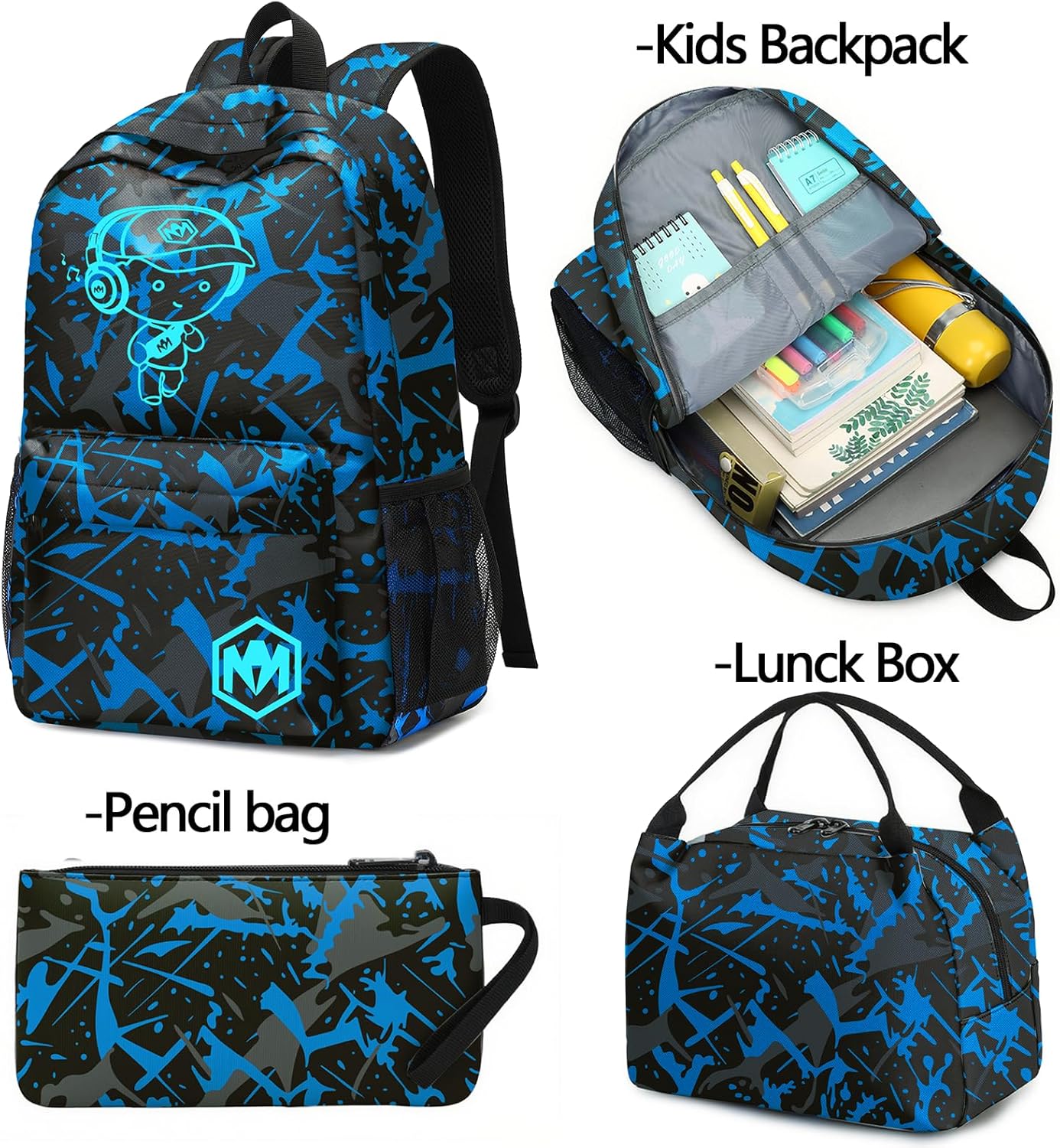 Bluboon School Backpack for Boys Teens Bookbag Travel Daypack Kids Girls Lunch Bag Pencil Case