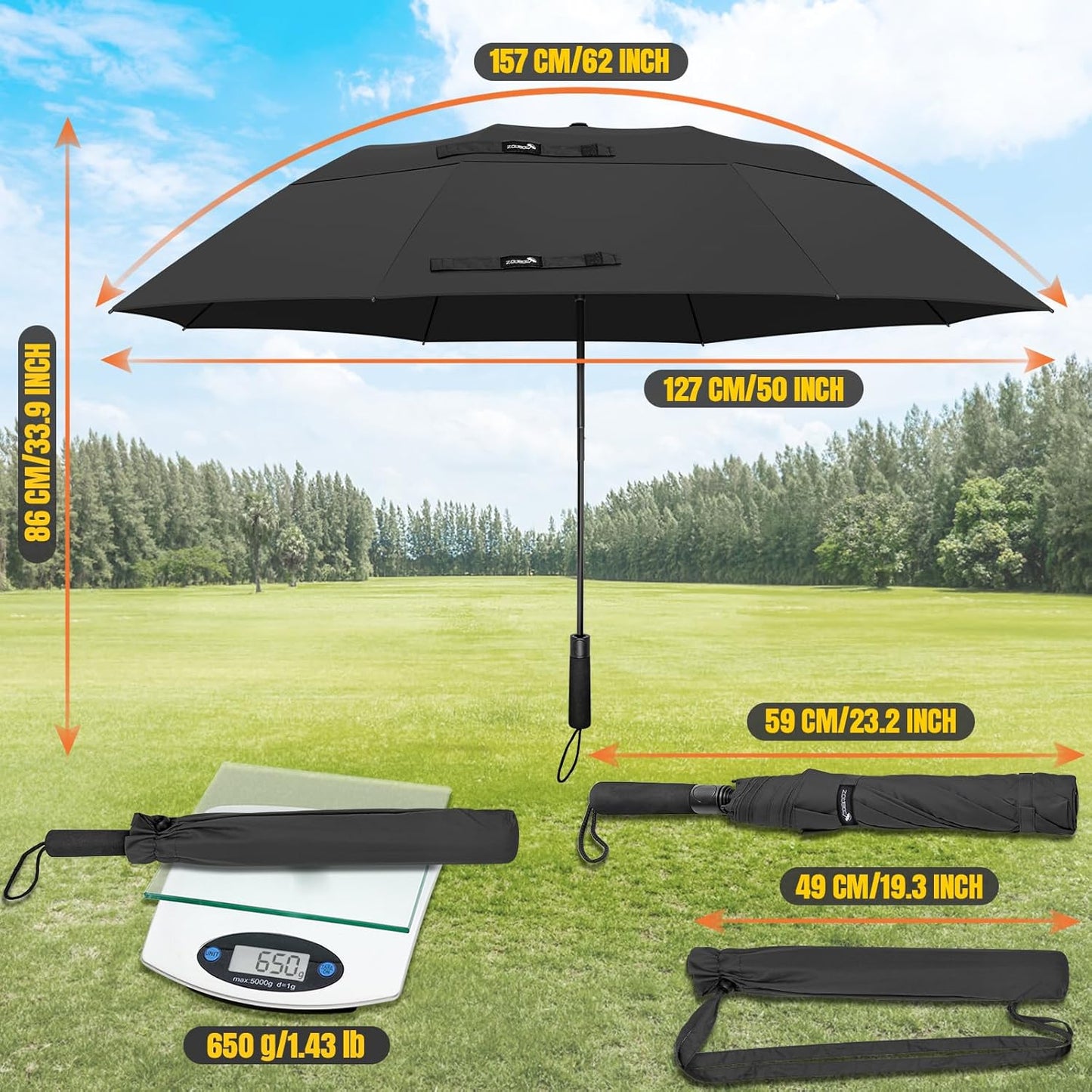 ZOMAKE Compact Golf Umbrella 42/54/62 Inch,Large Golf Umbrellas Windproof Automatic Open Portable Collapsible Travel Umbrella for Men Women