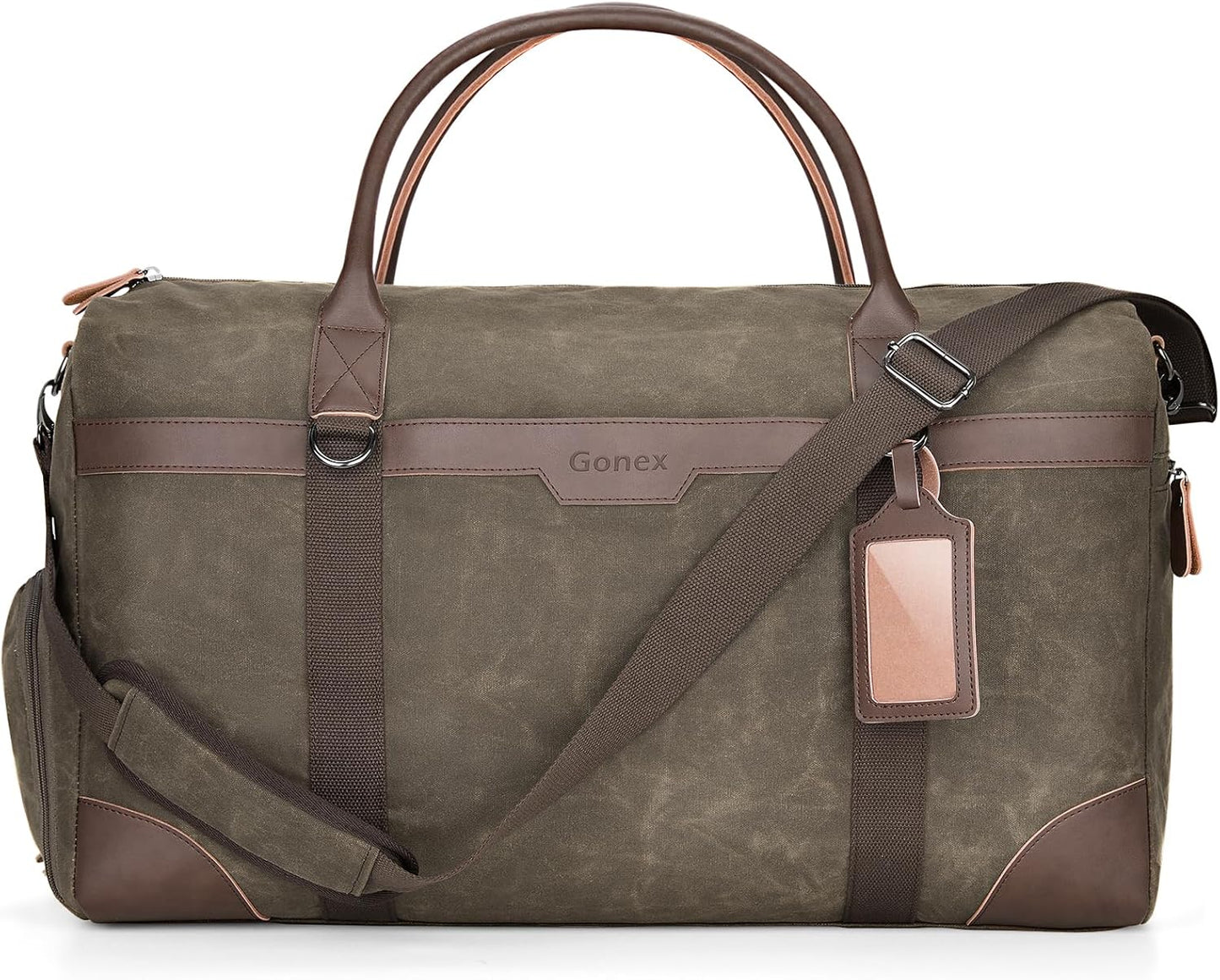 Gonex Waxed Canvas Duffle Bag for Travel, Water-resistant Vintage 55L Duffel Weekender with Shoes