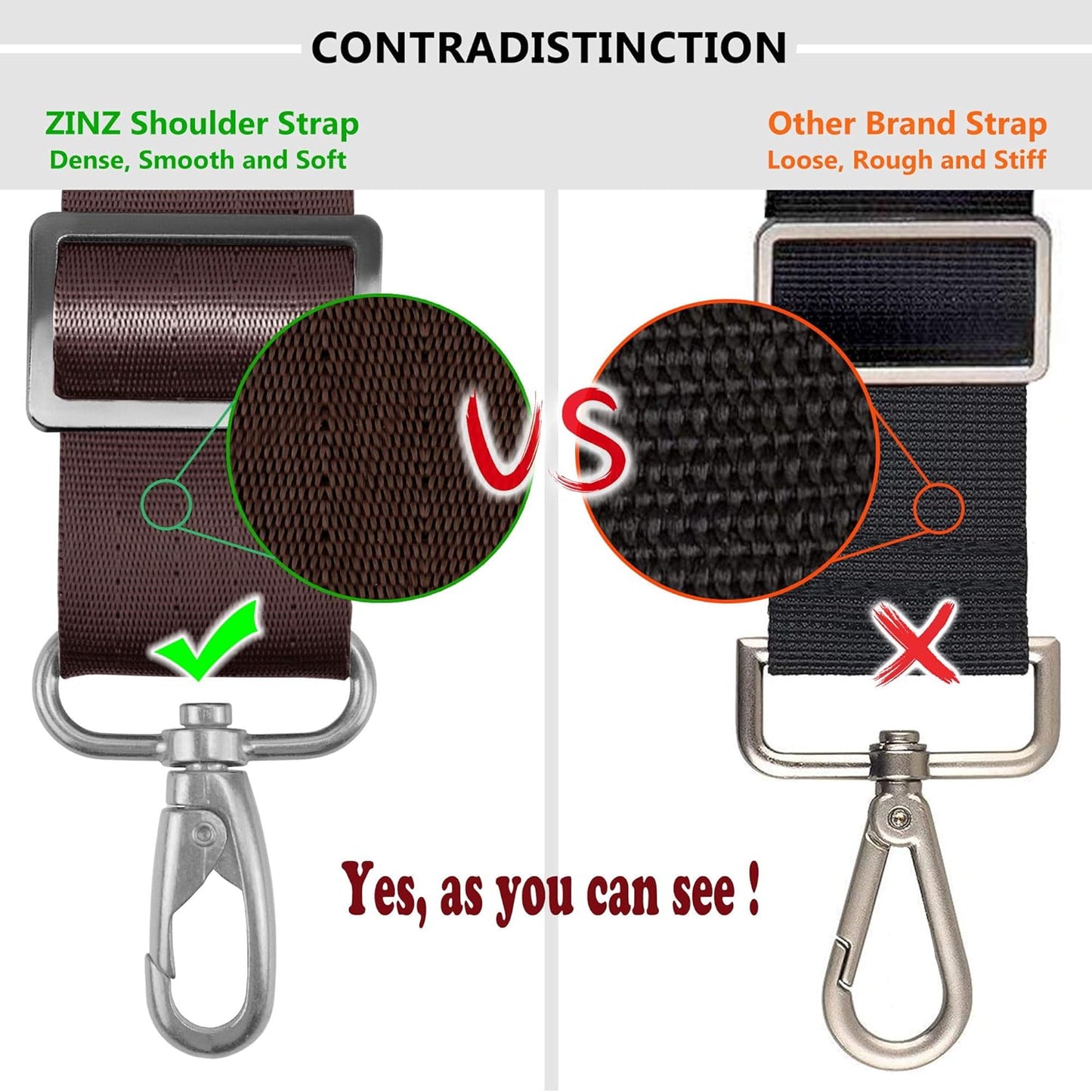 ZINZ Shoulder Strap, 57" Padded Adjustable Shoulder Bag Straps Replacement for Bags with D-Ring (B02R01)
