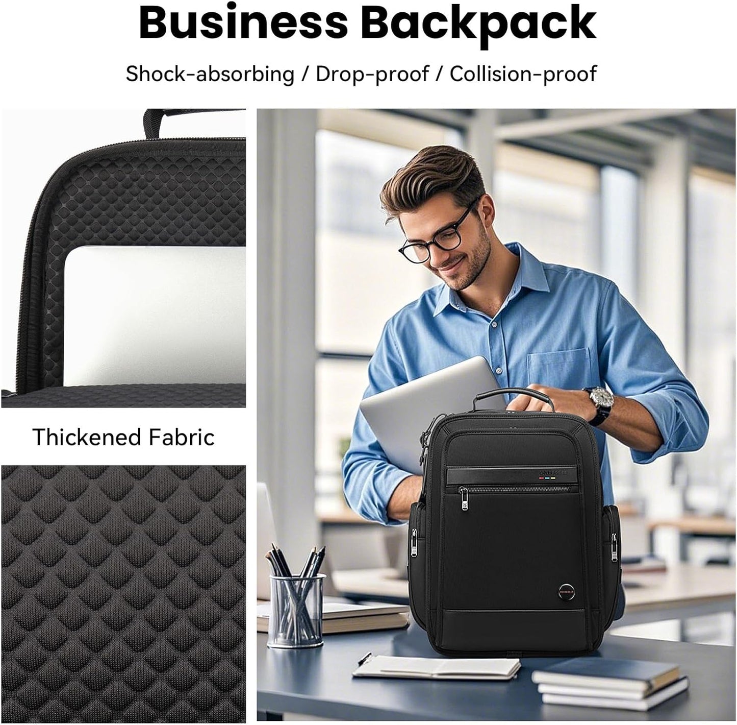 CROSSGEAR Business Laptop Backpack for Men Women, 20L Large Bookbag Travel TSA Approved Carry on Backpack Waterproof Casual Daypack 15.6" Professional Computer Bag with Thicker Compartments, Black