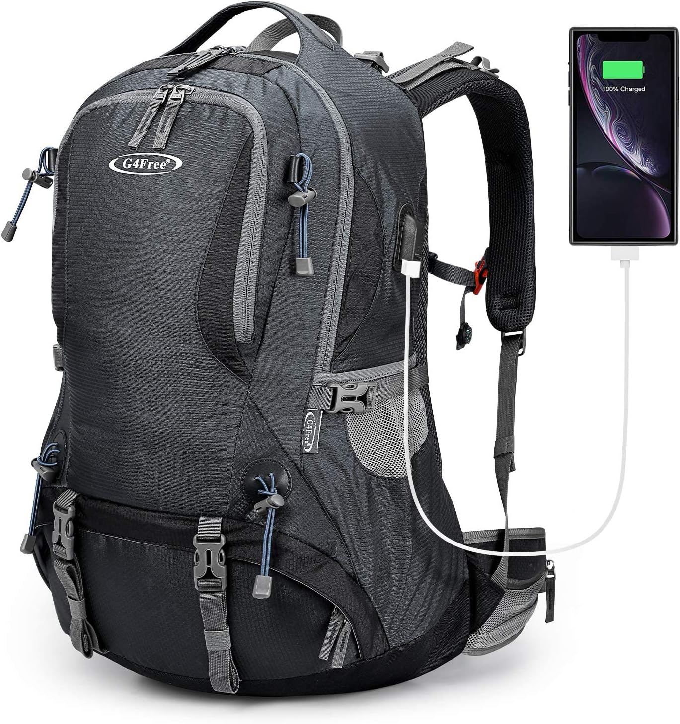 G4Free 50L Hiking Backpack Waterproof Daypack Outdoor Camping Climbing Backpack with Rain Cover for Men Women(Dark Grey)