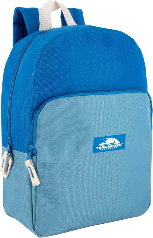 Color Block Backpacks for School Boys and Girls, 15 Inch Two Tone Colorful Small Travel Backpack for Kids (Blue)