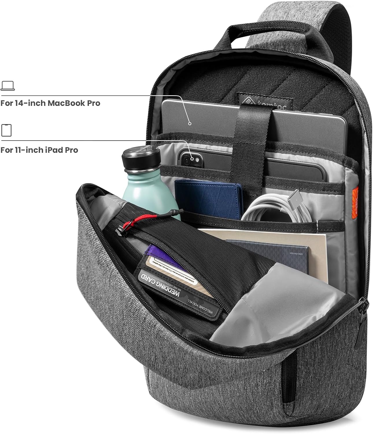 tomtoc 7L Sling Backpack Crossbody Bag for Men Women, EDC Daypack Chest Shoulder bag for 14-inch MacBook Pro M5, 13" MacBook Air/Pro, 13'' iPad Pro M5/iPad Air M3, Organized, Daily Use, Work, Travel-S