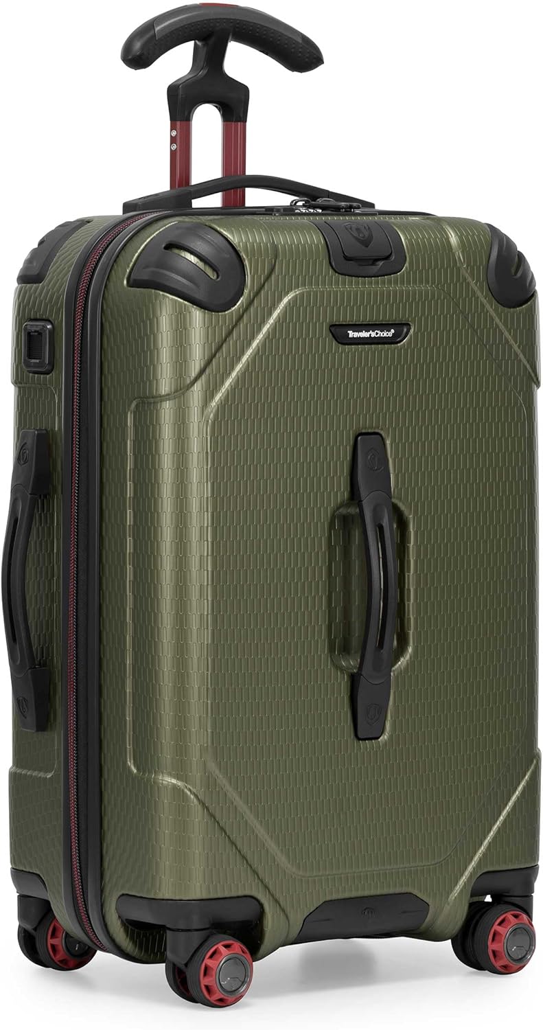 Traveler's Choice Maxporter II Hardside Polycarbonate Suitcase with Spinner Wheels, TSA Lock, Green, 22" Carry-On Luggage