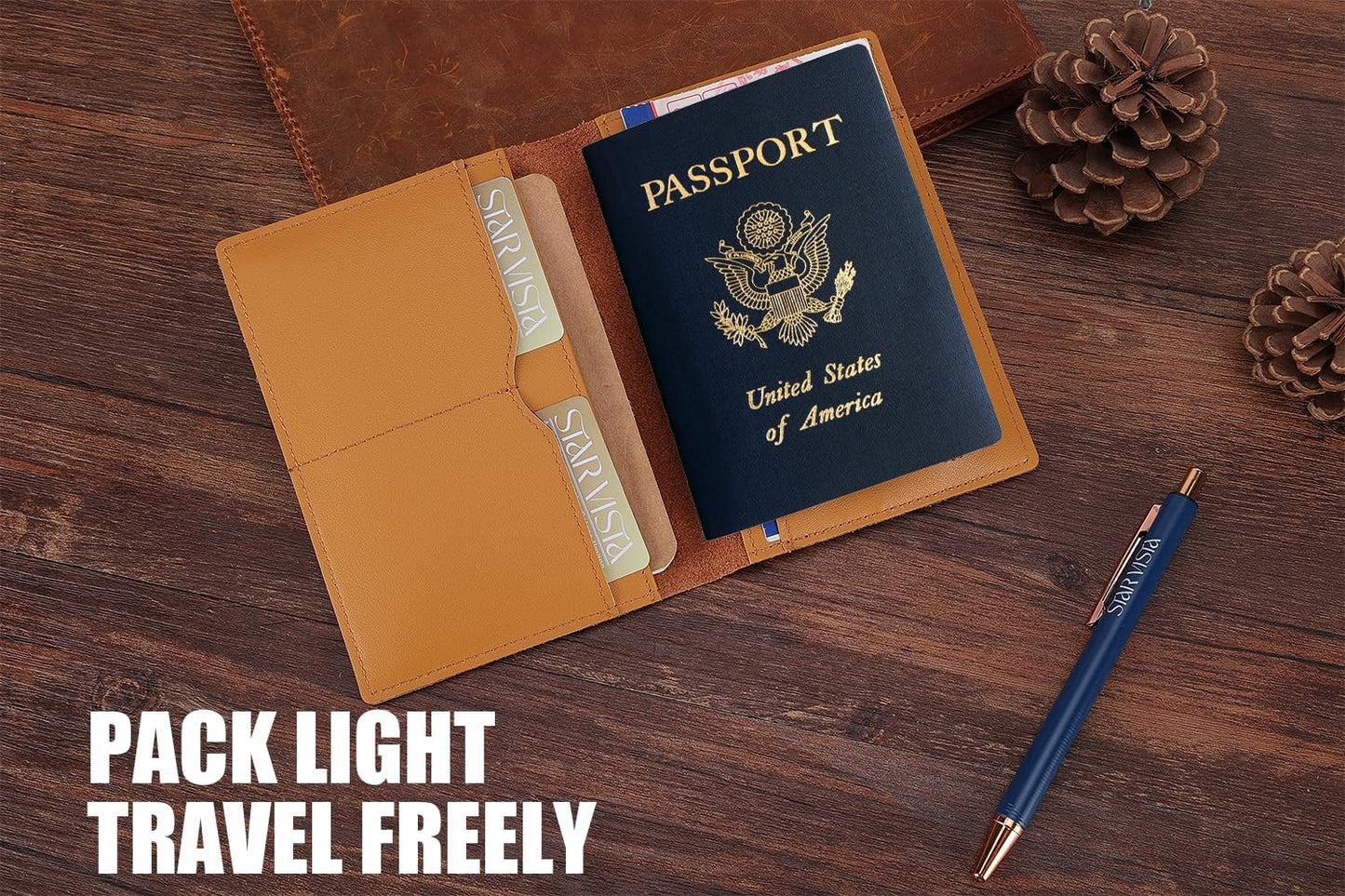 STAR VISTA Albatross Leather Travel Passport Holder, Minimalist Design, Calfskin Leather Case for