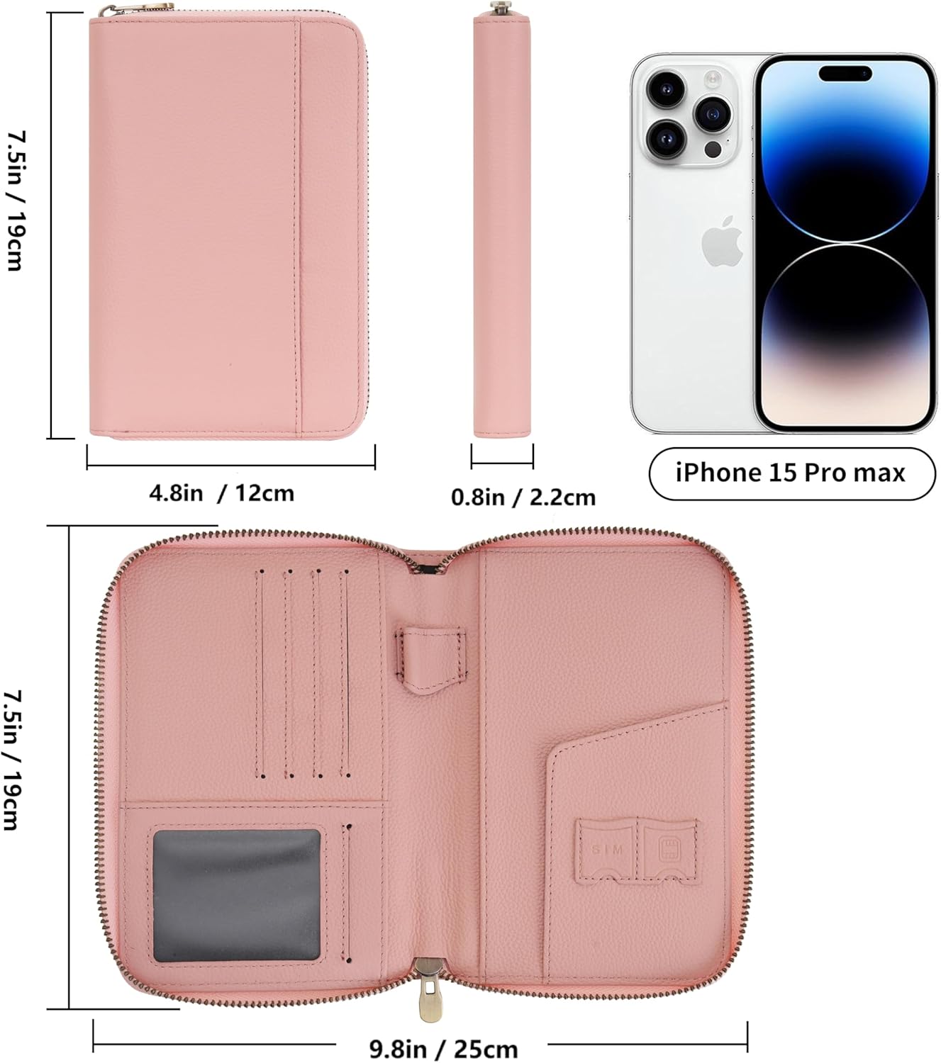 WASON Leather Zipper Travel Passport Wallet Holder RFID Blocking Cover, Passport case Pocket Slot for Card, Cash, ID, Boarding Pass and Ticket for Men, Women and Family Trips (Pink)