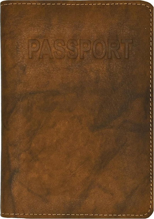 Antique Saddle Genuine Leather RFID Passport Cover