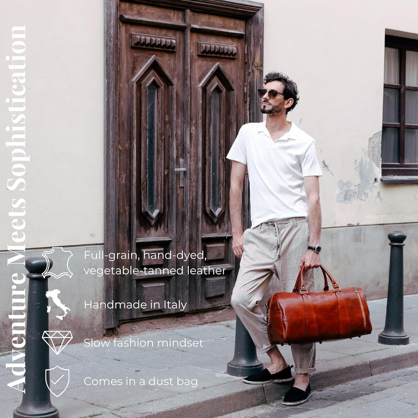 Leather Duffel Bag Weekend Bag Gym Large Travel Bag - Time Resistance