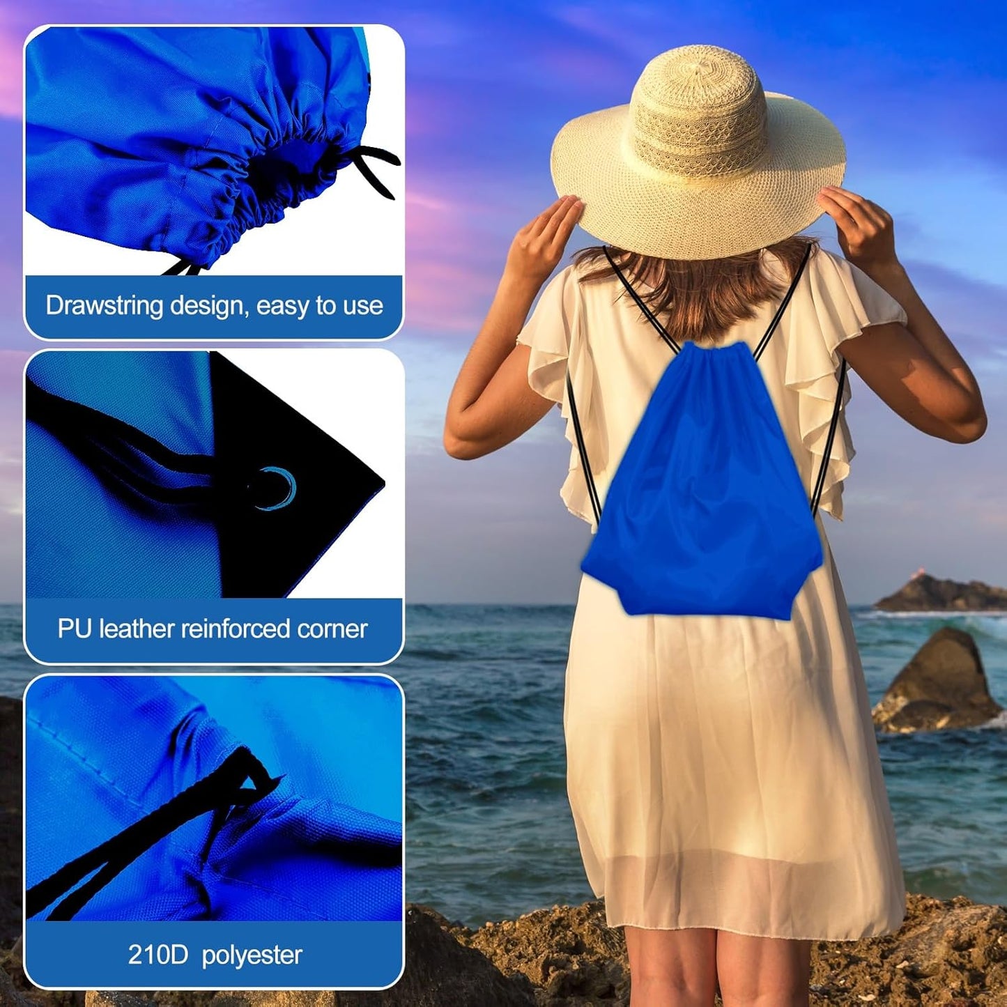 KUUQA 80Pcs Blue Drawstring Backpack Bag Sack Drawstring Bags Bulk String Bags Storage Bags for
