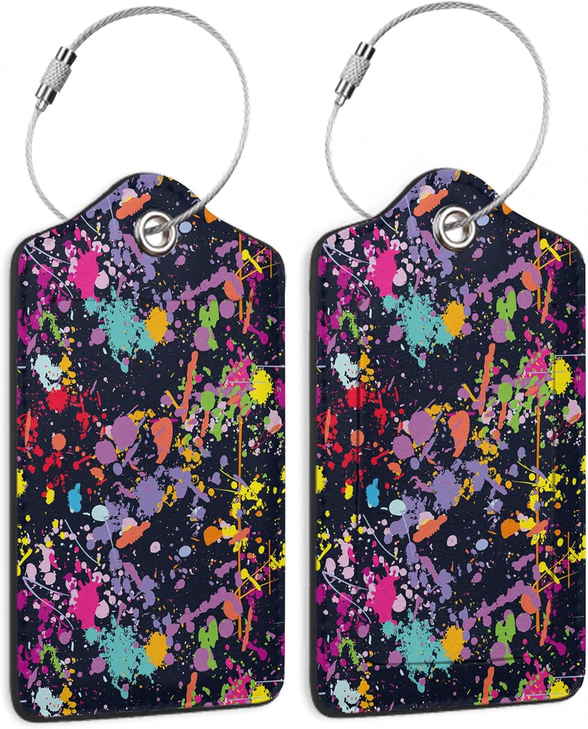 Luggage Tags for Suitcase,2 Pack Colorful Abstract Splash Luggage Tag Leather Privacy Cover ID Label with Stainless Steel Loop for Women Men Kids Girls Travel