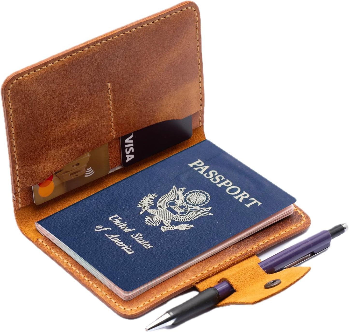 Handmade Passport Leather Case, Wallet Credit Card Holder (Camel)
