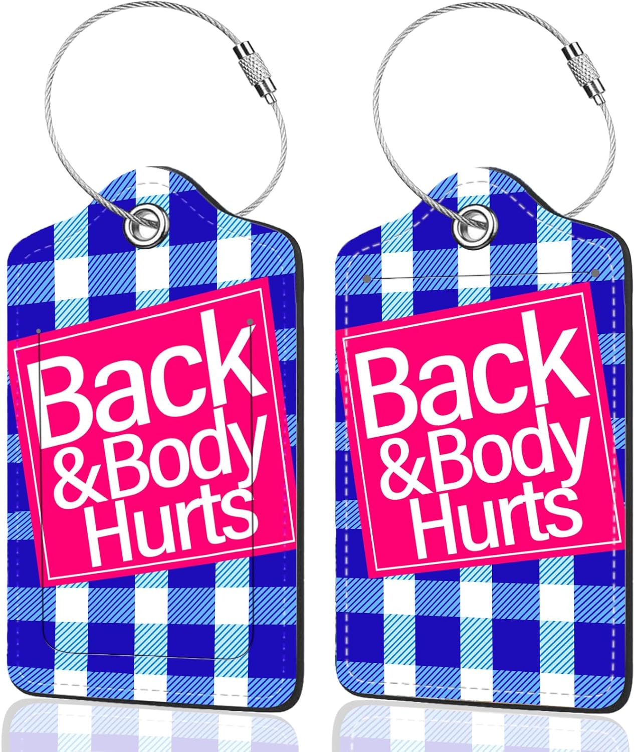 2Pack Luggage Tags for Suitcases, Cute Unique Pu Leather Cruise Luggage Tag with Privacy Cover ID Label Address Card and Metal Ring Suitable for Women Men Kids Travel Bag Blue Check