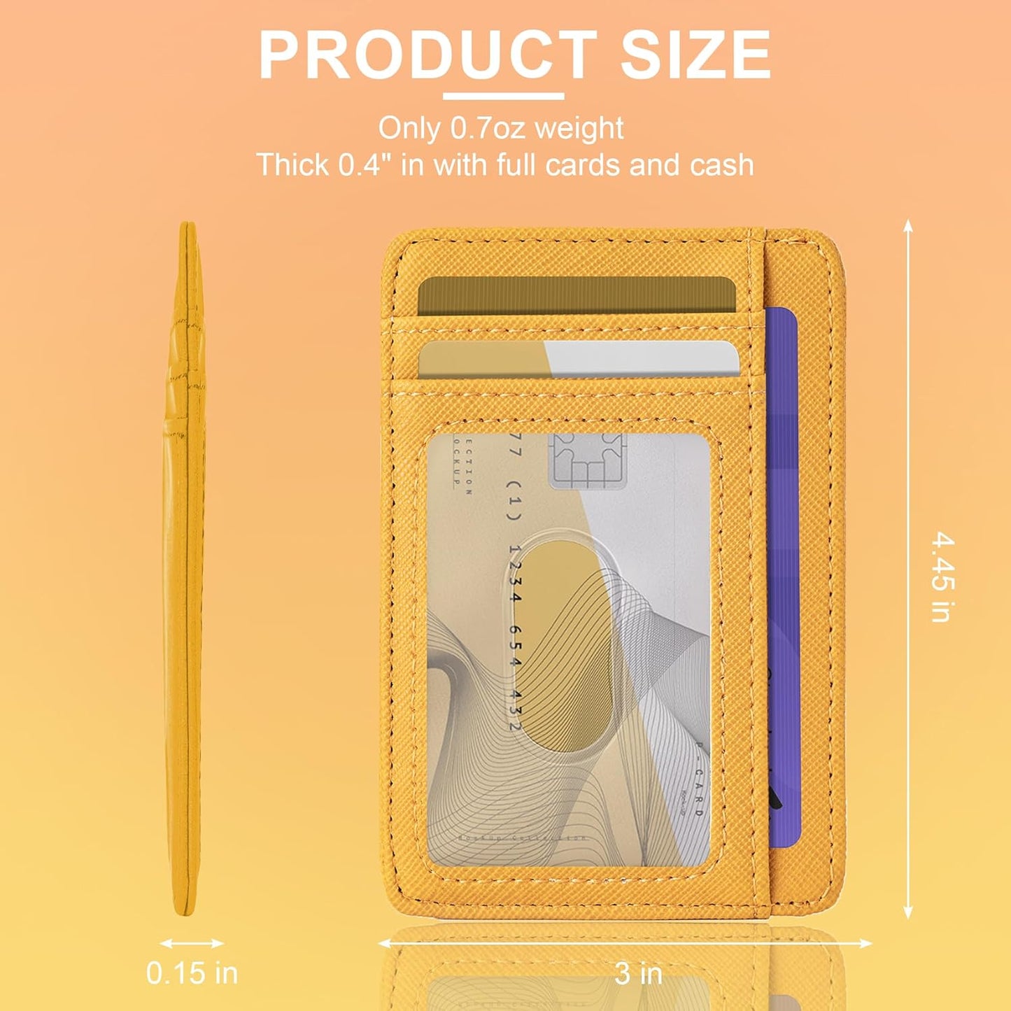 Hoewina Slim Wallet for Men, Credit Card Holder Wallet, Minimalist Design - RFID Blocking Front Pocket Leather Thin Wallet for Men and Women（Cross Sun Yellow）