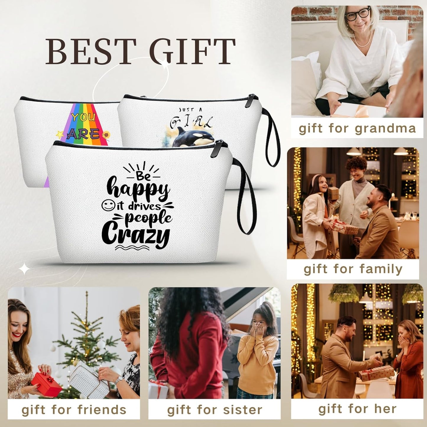 SEAMOON Friend Birthday Inspirational Positivity Motivational Gifts for Women Bff Sister Daughter Coworker Small Cosmetic Makeup Bag Christmas