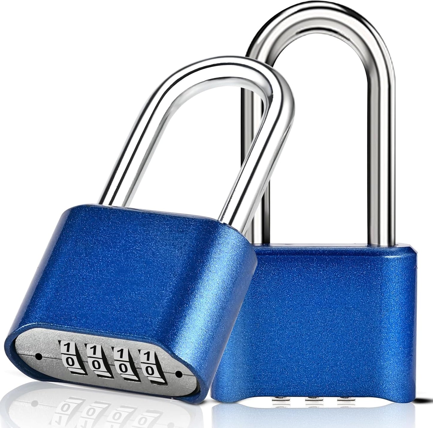 Combination Lock, 4-Digit Heavy Duty Combo Lock, Combination Padlock Weather-Resistant Heavy Duty Combo Locks for Outdoor Fence, Locker, Sheds, Gym, Gate Hasps (Long Shackle) (2pcs-Blue)